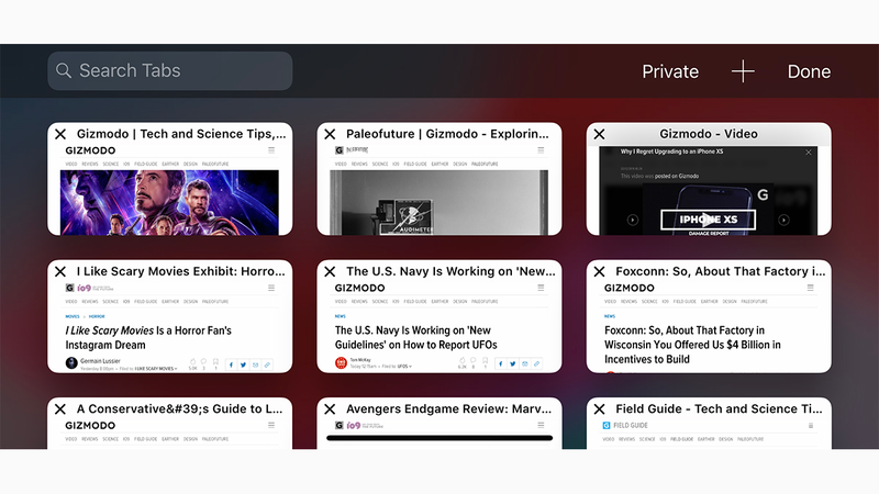 In landscape mode, the search box appears.